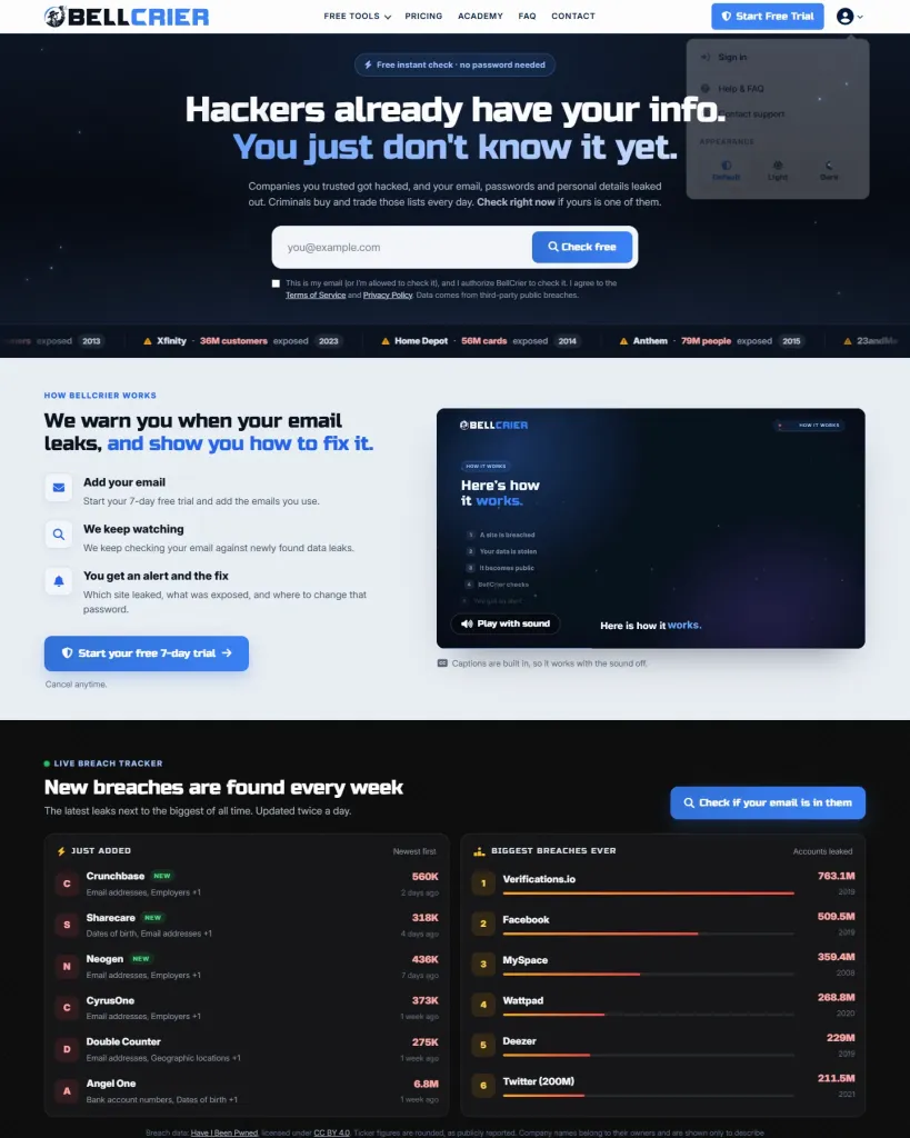 BellCrier website in a browser window