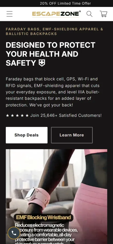 EscapeZone online store on a phone