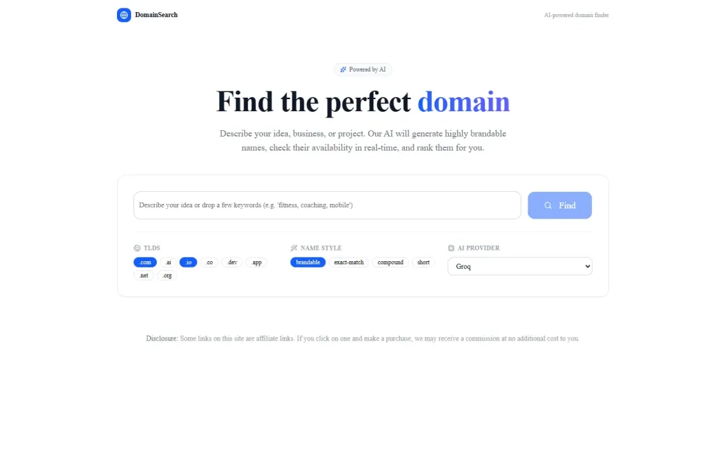 Exposiem DomainSearch web app in a browser window