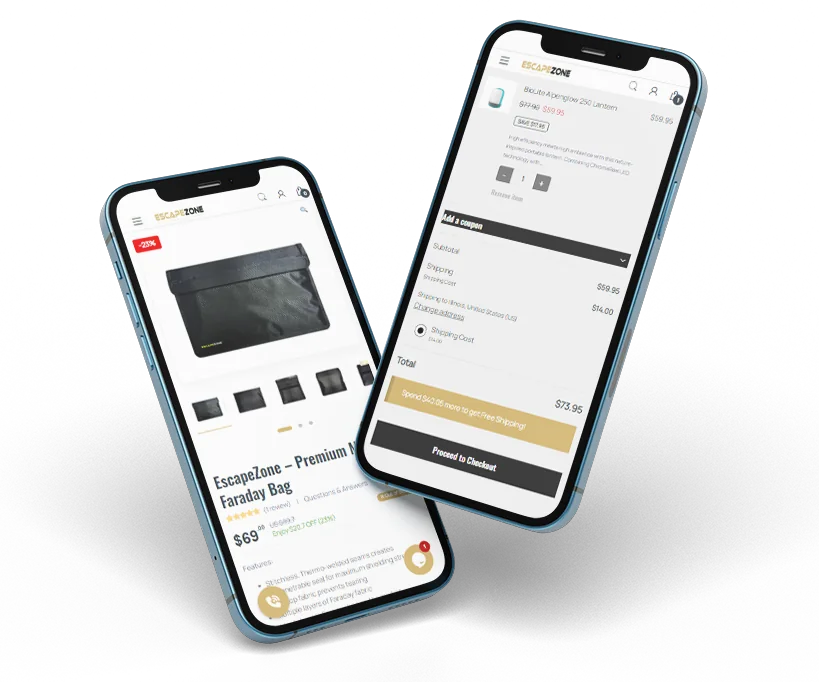An online store displayed on two smartphones